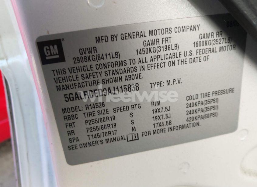 Photo 9 of 2010 Buick Enclave 2XL (VIN 5GALRCED9AJ115838)