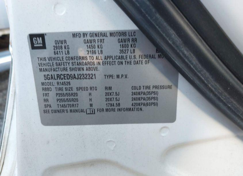 Photo 9 of 2010 Buick Enclave 2XL (VIN 5GALRCED9AJ232321)