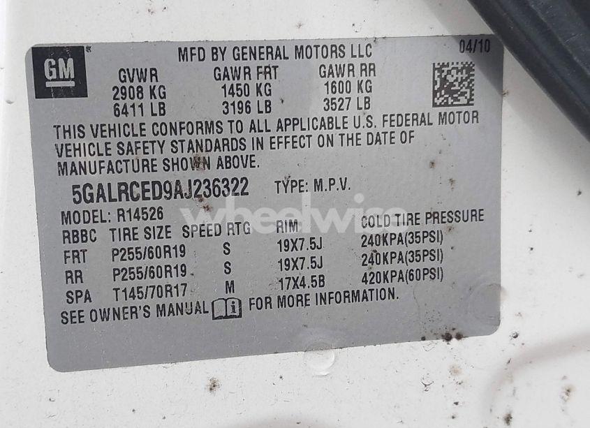 Photo 9 of 2010 Buick Enclave 2XL (VIN 5GALRCED9AJ236322)