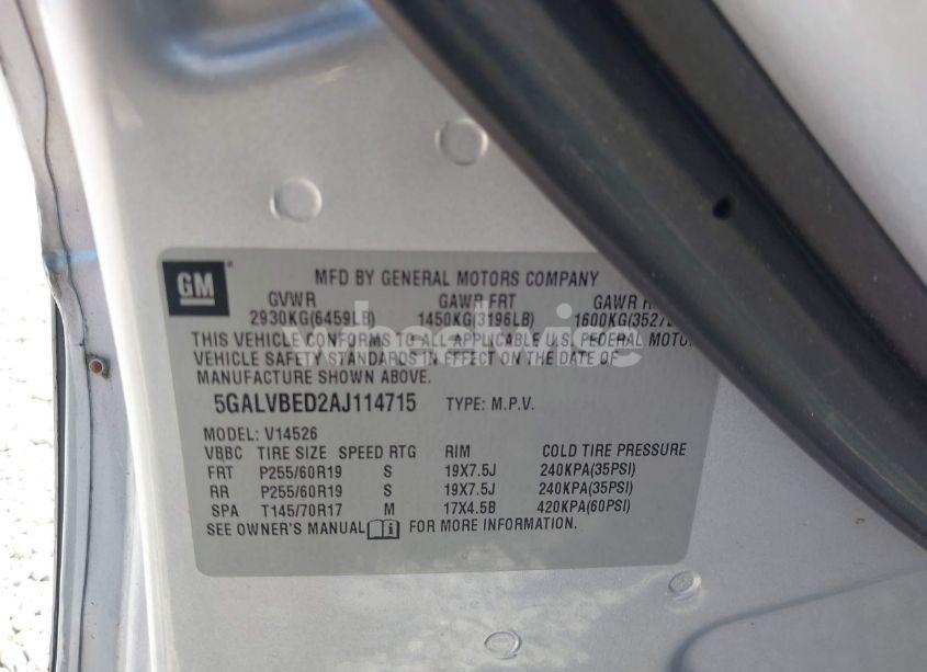 Photo 9 of 2010 Buick Enclave 1XL (VIN 5GALVBED2AJ114715)