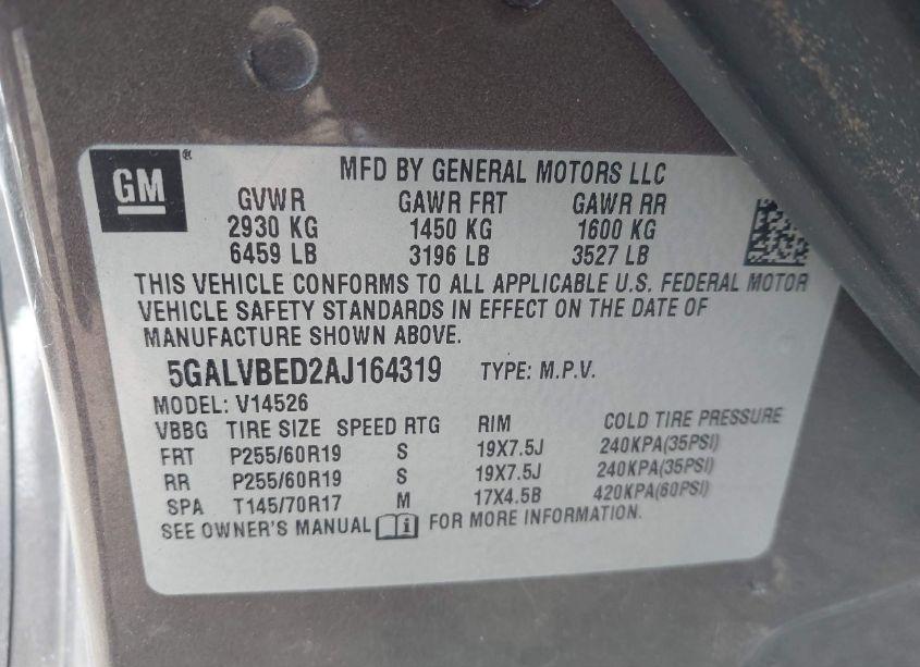 Photo 9 of 2010 Buick Enclave 1XL (VIN 5GALVBED2AJ164319)