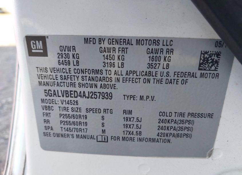 Photo 9 of 2010 Buick Enclave 1XL (VIN 5GALVBED4AJ257939)