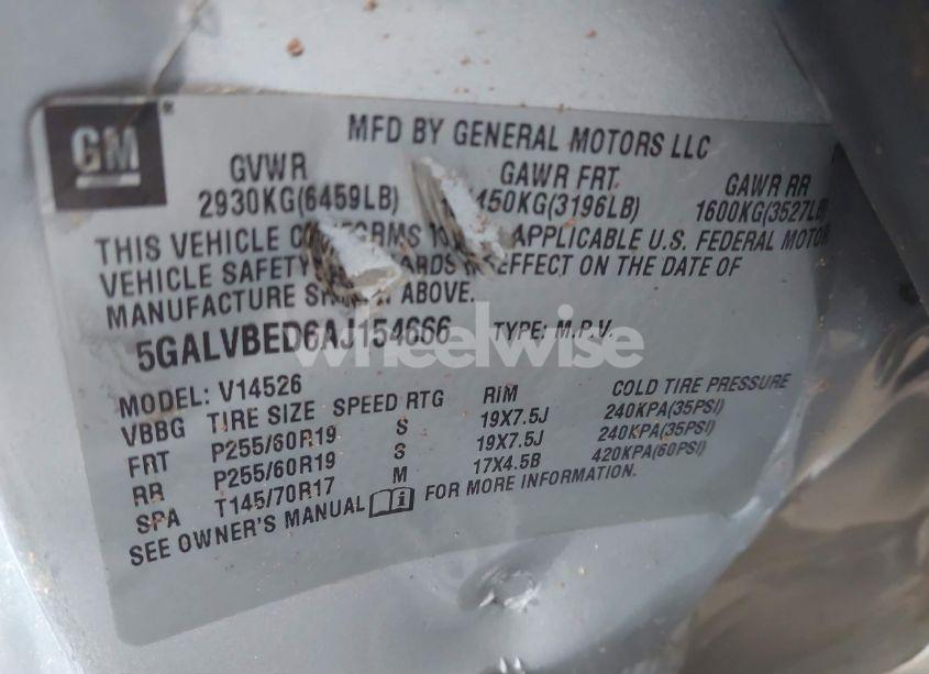 Photo 9 of 2010 Buick Enclave 1XL (VIN 5GALVBED6AJ154666)