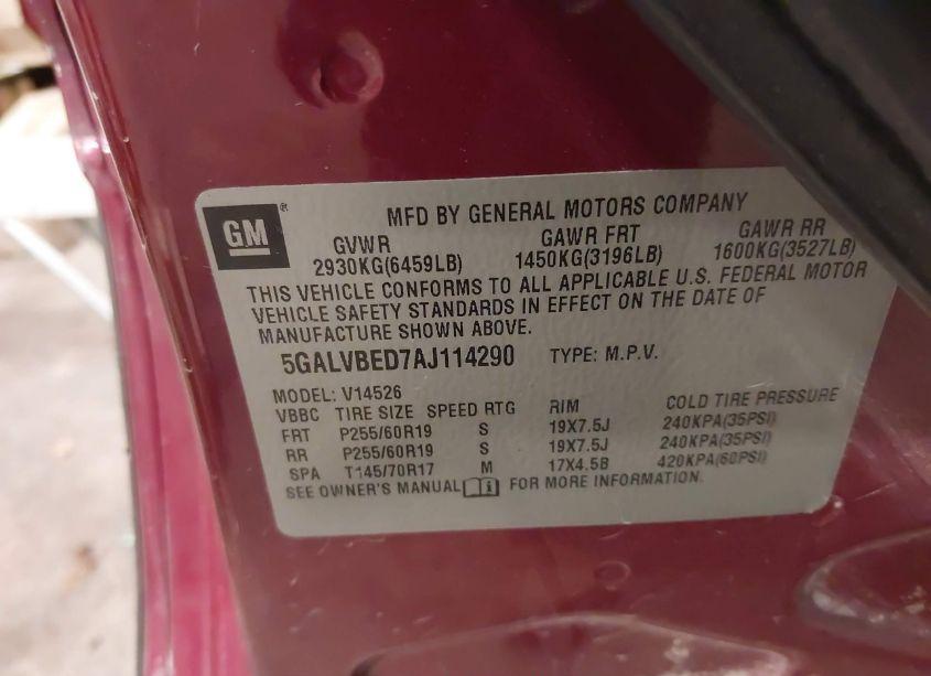 Photo 9 of 2010 Buick Enclave 1XL (VIN 5GALVBED7AJ114290)