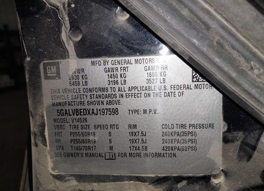 Photo 9 of 2010 Buick Enclave 1XL (VIN 5GALVBEDXAJ197598)