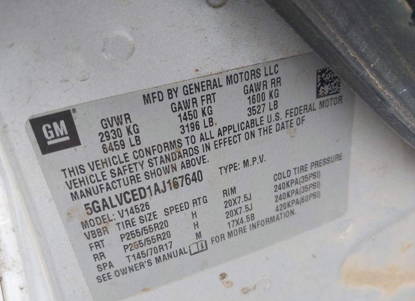 Photo 9 of 2010 Buick Enclave 2XL (VIN 5GALVCED1AJ167640)