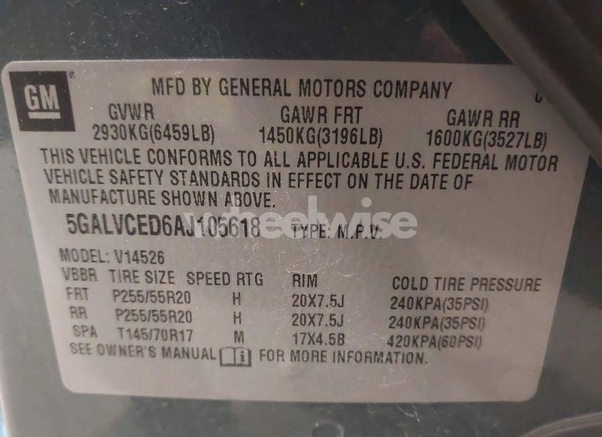 Photo 9 of 2010 Buick Enclave 2XL (VIN 5GALVCED6AJ105618)