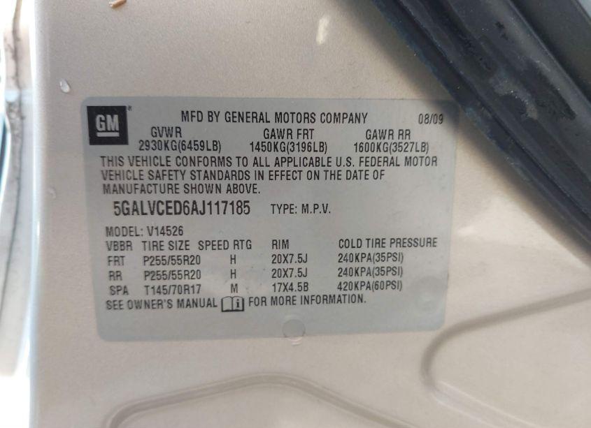 Photo 9 of 2010 Buick Enclave 2XL (VIN 5GALVCED6AJ117185)