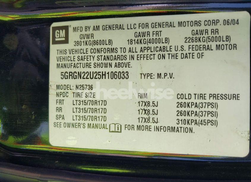 Photo 9 of 2005 Hummer H2 SUT (VIN 5GRGN22U25H106033)