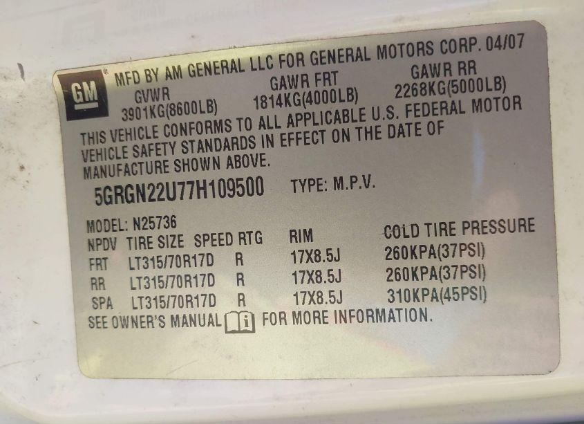 Photo 9 of 2007 Hummer H2 SUT (VIN 5GRGN22U77H109500)