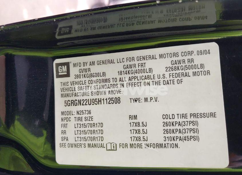 Photo 9 of 2005 Hummer H2 SUT (VIN 5GRGN22U95H112508)