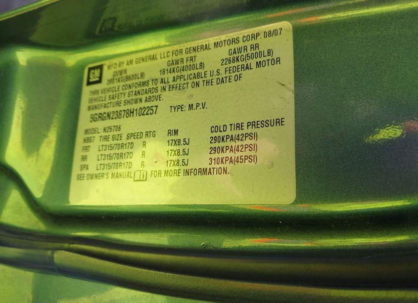 Photo 9 of 2008 Hummer H2 SUV (VIN 5GRGN23878H102257)