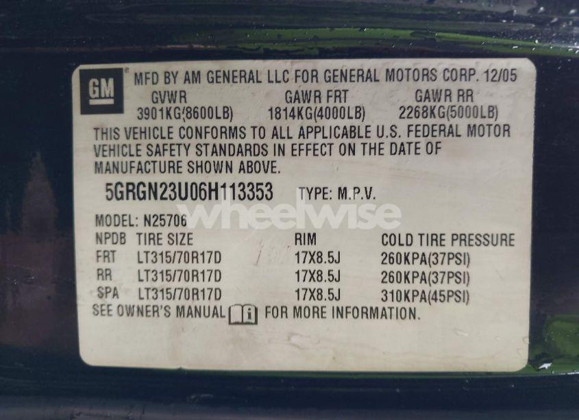 Photo 9 of 2006 Hummer H2 SUV (VIN 5GRGN23U06H113353)
