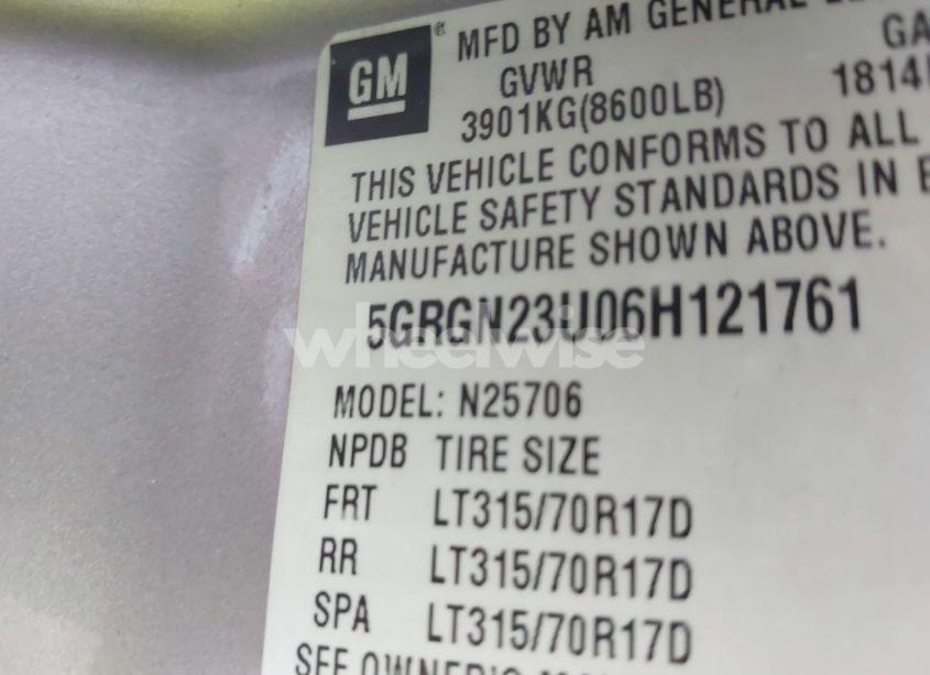 Photo 9 of 2006 Hummer H2 SUV (VIN 5GRGN23U06H121761)