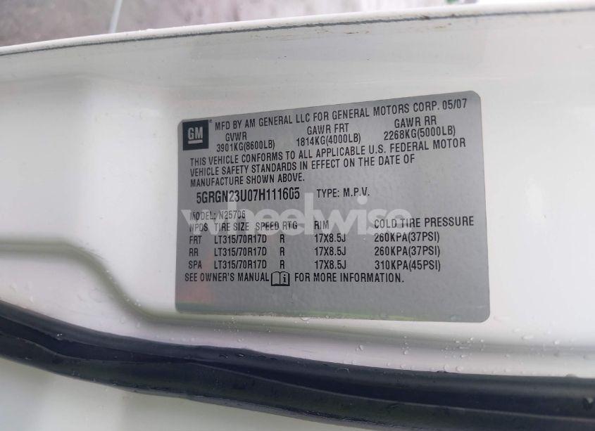 Photo 9 of 2007 Hummer H2 SUV (VIN 5GRGN23U07H111605)