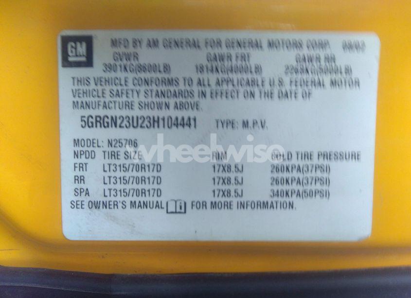 Photo 9 of 2003 Hummer H2 (VIN 5GRGN23U23H104441)