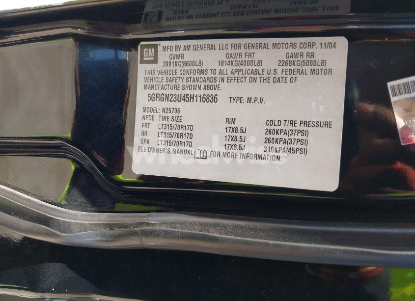 Photo 9 of 2005 Hummer H2 SUV (VIN 5GRGN23U45H116836)