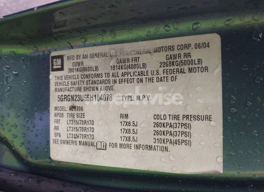 Photo 9 of 2005 Hummer H2 SUV (VIN 5GRGN23U55H104078)