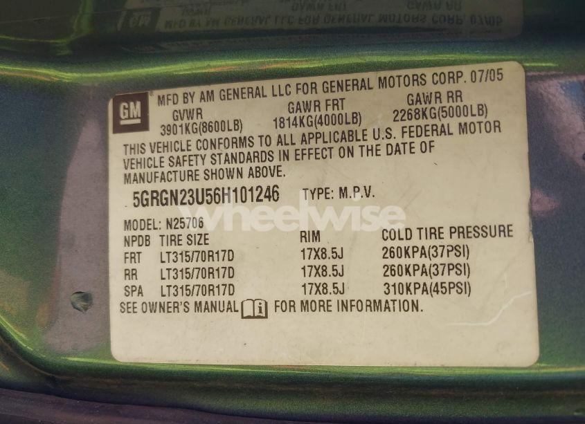 Photo 9 of 2006 Hummer H2 SUV (VIN 5GRGN23U56H101246)