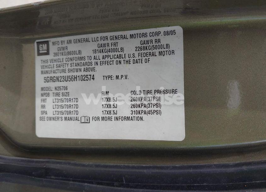 Photo 9 of 2006 Hummer H2 SUV (VIN 5GRGN23U56H102574)