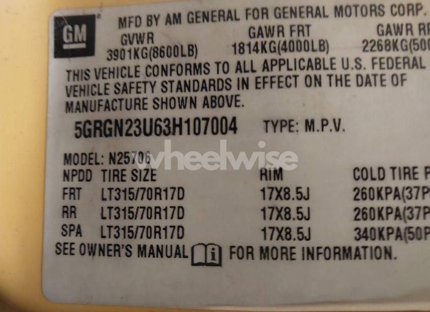 Photo 9 of 2003 Hummer H2 (VIN 5GRGN23U63H107004)