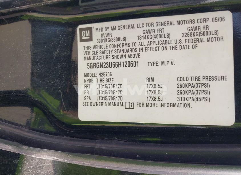 Photo 9 of 2006 Hummer H2 SUV (VIN 5GRGN23U66H120601)