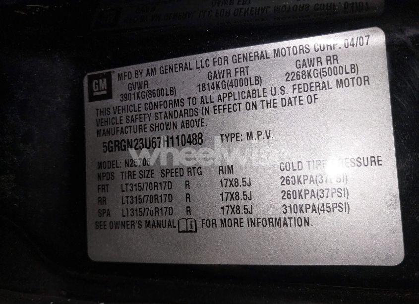 Photo 9 of 2007 Hummer H2 SUV (VIN 5GRGN23U67H110488)