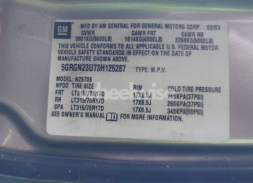 Photo 9 of 2003 Hummer H2 (VIN 5GRGN23U73H126287)