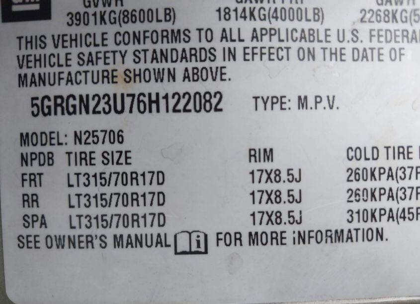 Photo 9 of 2006 Hummer H2 SUV (VIN 5GRGN23U76H122082)
