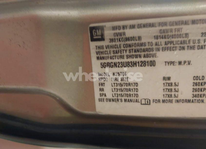 Photo 9 of 2003 Hummer H2 (VIN 5GRGN23U83H128100)