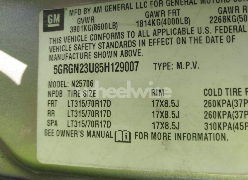 Photo 9 of 2005 Hummer H2 SUV (VIN 5GRGN23U85H129007)