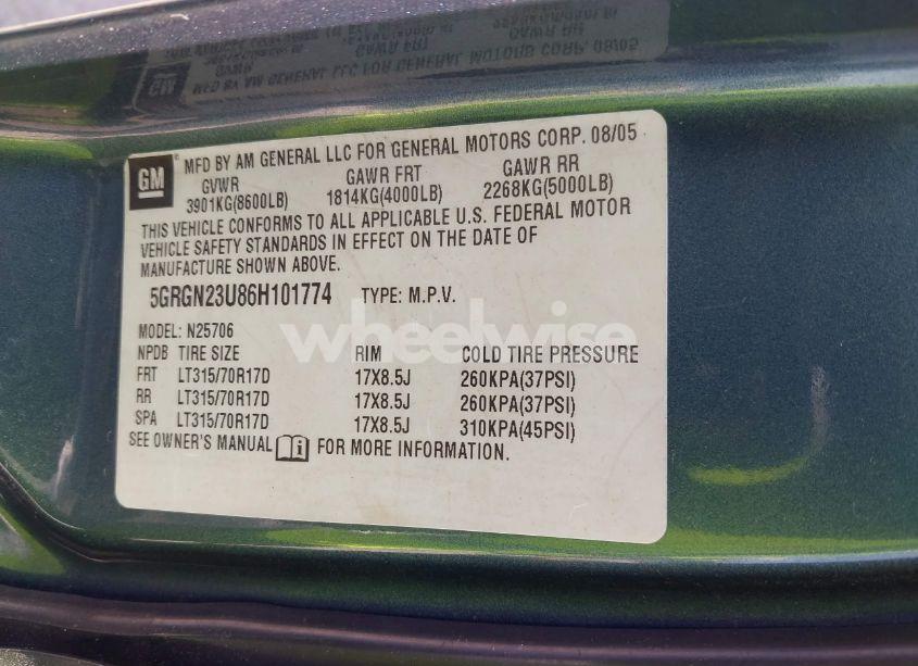 Photo 9 of 2006 Hummer H2 SUV (VIN 5GRGN23U86H101774)