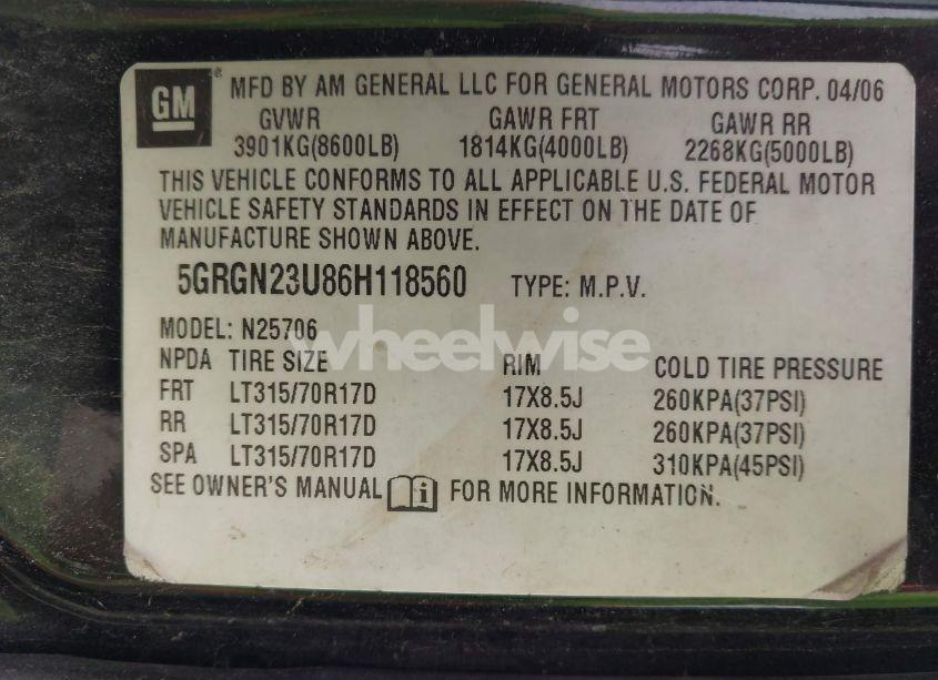 Photo 9 of 2006 Hummer H2 SUV (VIN 5GRGN23U86H118560)