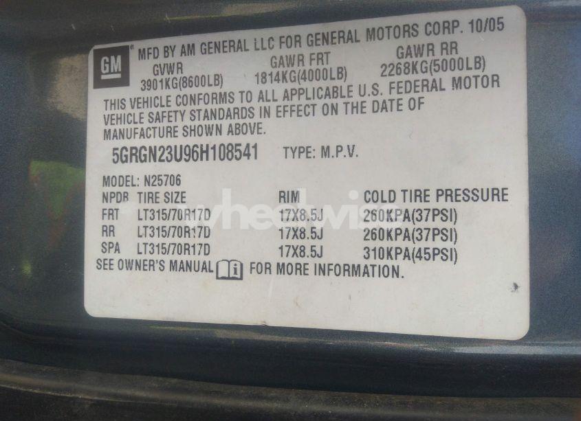 Photo 9 of 2006 Hummer H2 SUV (VIN 5GRGN23U96H108541)