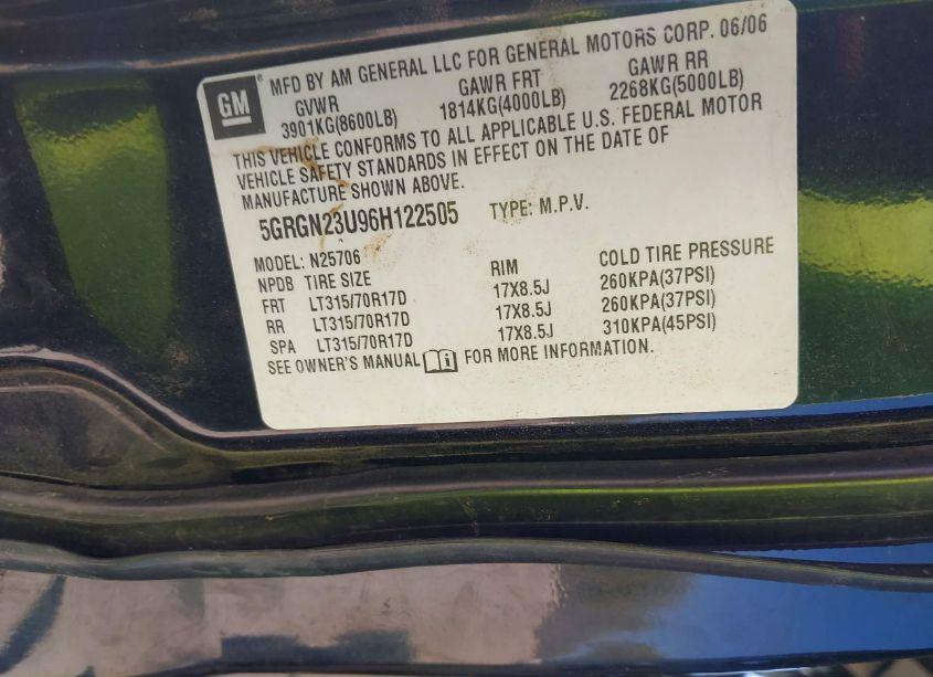 Photo 9 of 2006 Hummer H2 SUV (VIN 5GRGN23U96H122505)