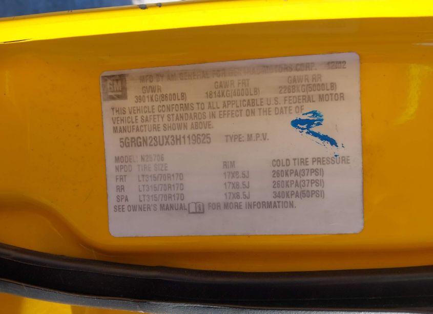 Photo 9 of 2003 Hummer H2 (VIN 5GRGN23UX3H119625)