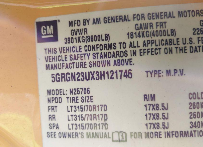 Photo 9 of 2003 Hummer H2 (VIN 5GRGN23UX3H121746)