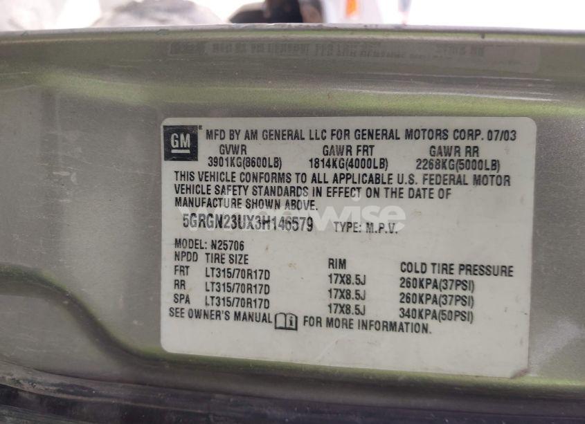 Photo 9 of 2003 Hummer H2 (VIN 5GRGN23UX3H146579)