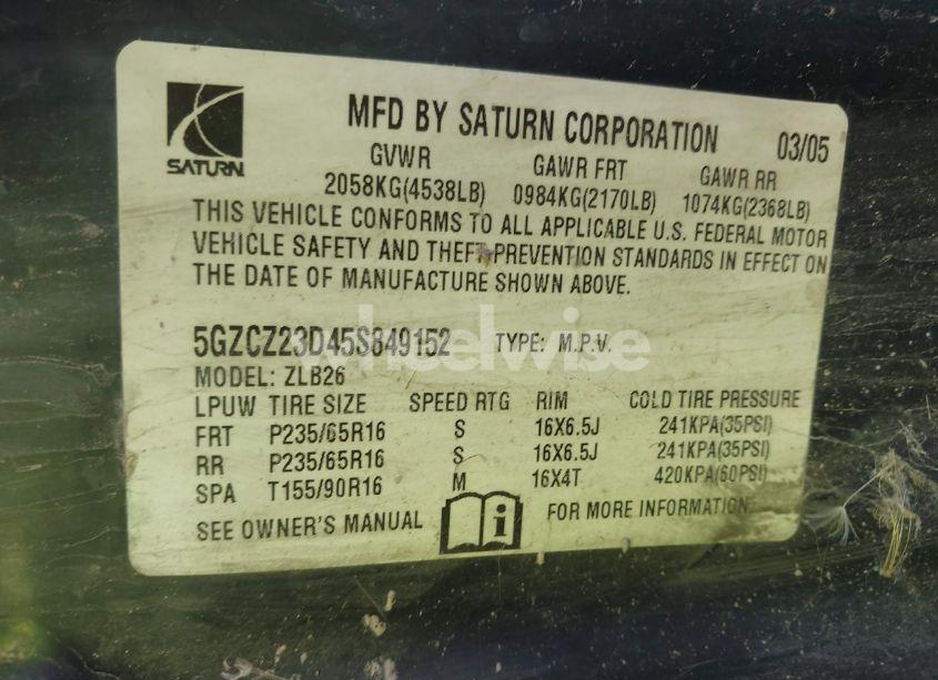 Photo 9 of 2005 Saturn Vue 4 CYL (VIN 5GZCZ23D45S849152)