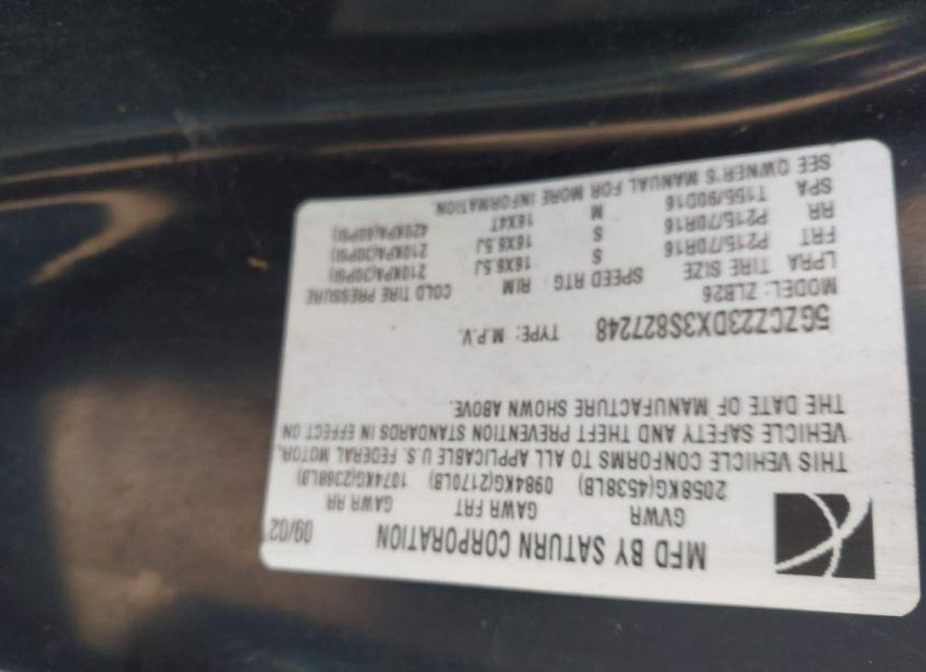 Photo 9 of 2003 Saturn Vue 4 CYL (VIN 5GZCZ23DX3S827248)