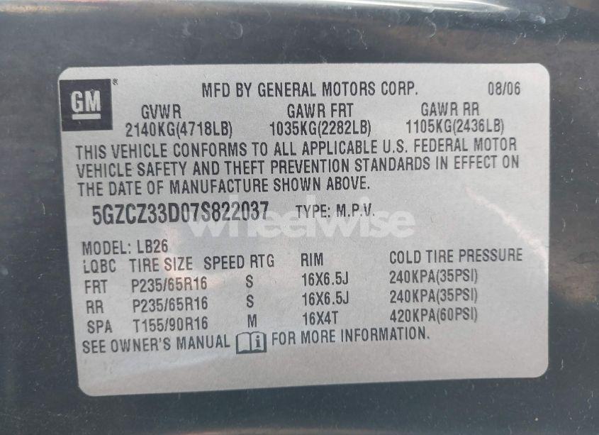 Photo 9 of 2007 Saturn Vue 4 CYL (VIN 5GZCZ33D07S822037)