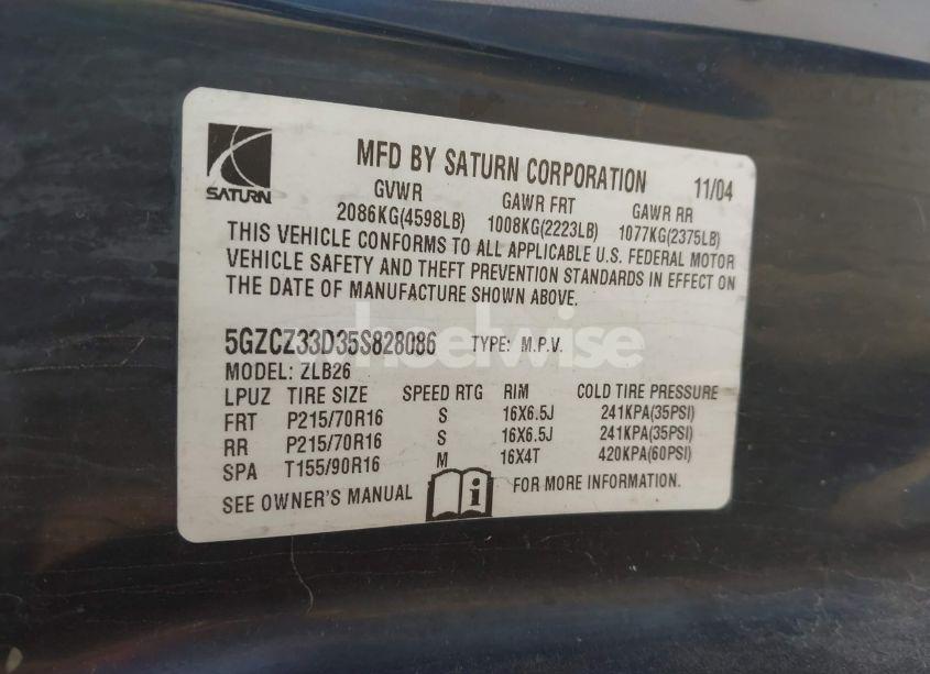 Photo 9 of 2005 Saturn Vue 4 CYL (VIN 5GZCZ33D35S828086)