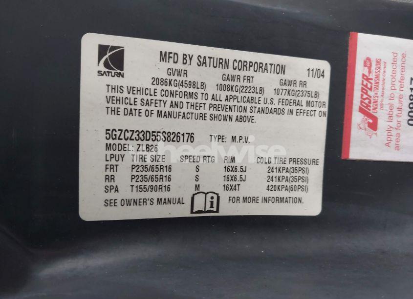 Photo 9 of 2005 Saturn Vue 4 CYL (VIN 5GZCZ33D55S826176)