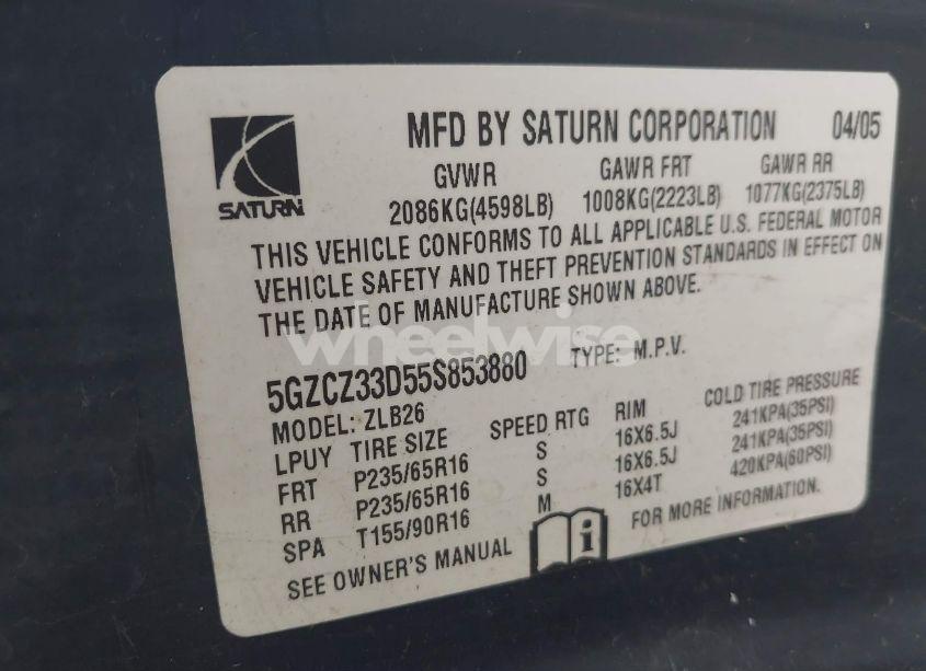 Photo 9 of 2005 Saturn Vue 4 CYL (VIN 5GZCZ33D55S853880)