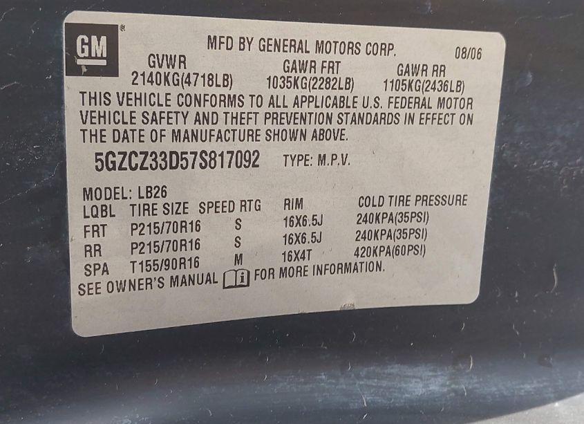 Photo 9 of 2007 Saturn Vue 4 CYL (VIN 5GZCZ33D57S817092)