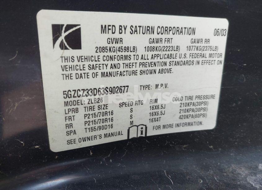 Photo 9 of 2003 Saturn Vue 4 CYL (VIN 5GZCZ33D63S902677)
