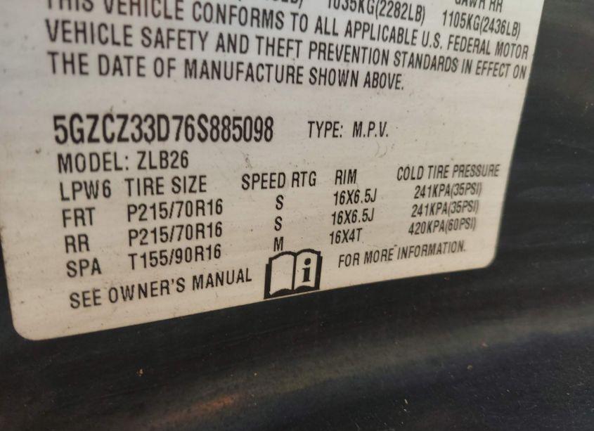 Photo 9 of 2006 Saturn Vue 4 CYL (VIN 5GZCZ33D76S885098)