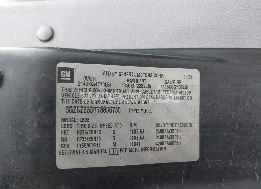 Photo 9 of 2007 Saturn Vue 4 CYL (VIN 5GZCZ33D77S856735)