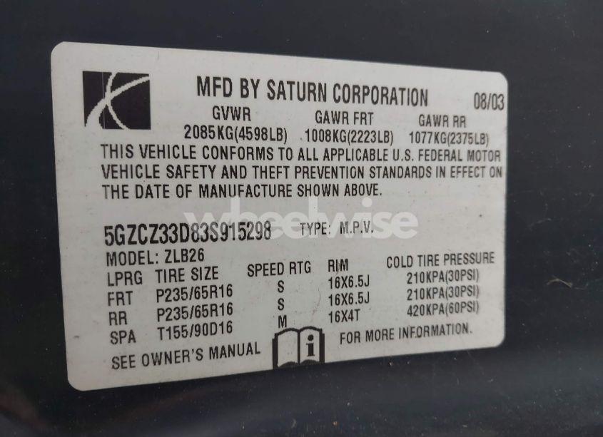 Photo 9 of 2003 Saturn Vue 4 CYL (VIN 5GZCZ33D83S915298)
