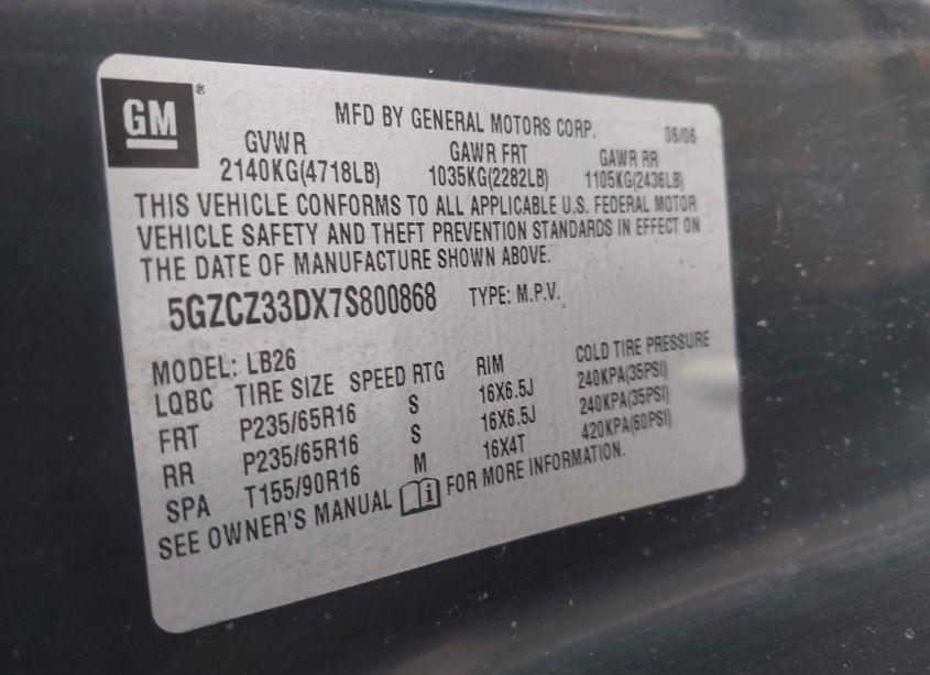 Photo 9 of 2007 Saturn Vue 4 CYL (VIN 5GZCZ33DX7S800868)